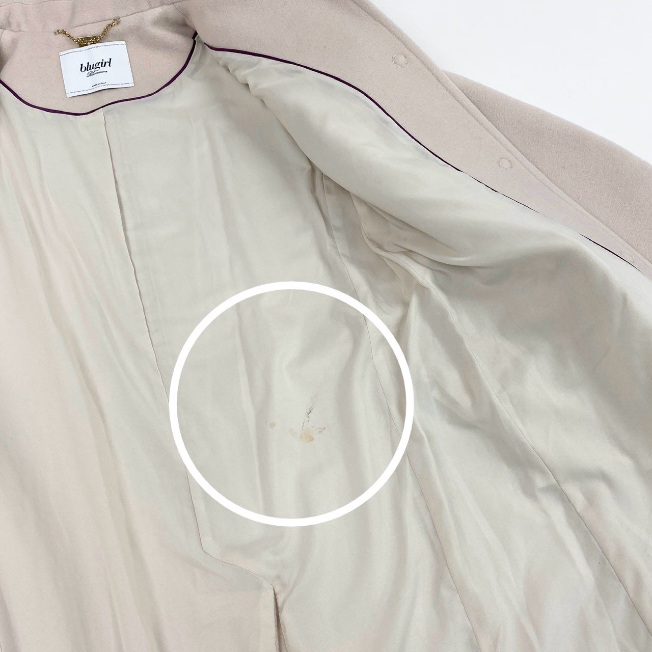 5L17 blugirl Blumarine ブルーガール ウールロングコート ステンカラーコート アウター イタリア製 40サイズ ピンクベージュ レディースu02t