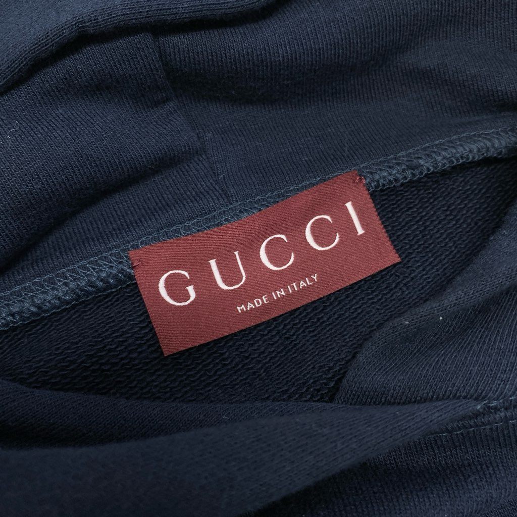 29a9 GUCCI グッチ コットンジャージー フーデット スウェットパーカー 長袖 胸元ロゴ刺繍 レディース 女性用 XS ネイビー コットン100％o07t