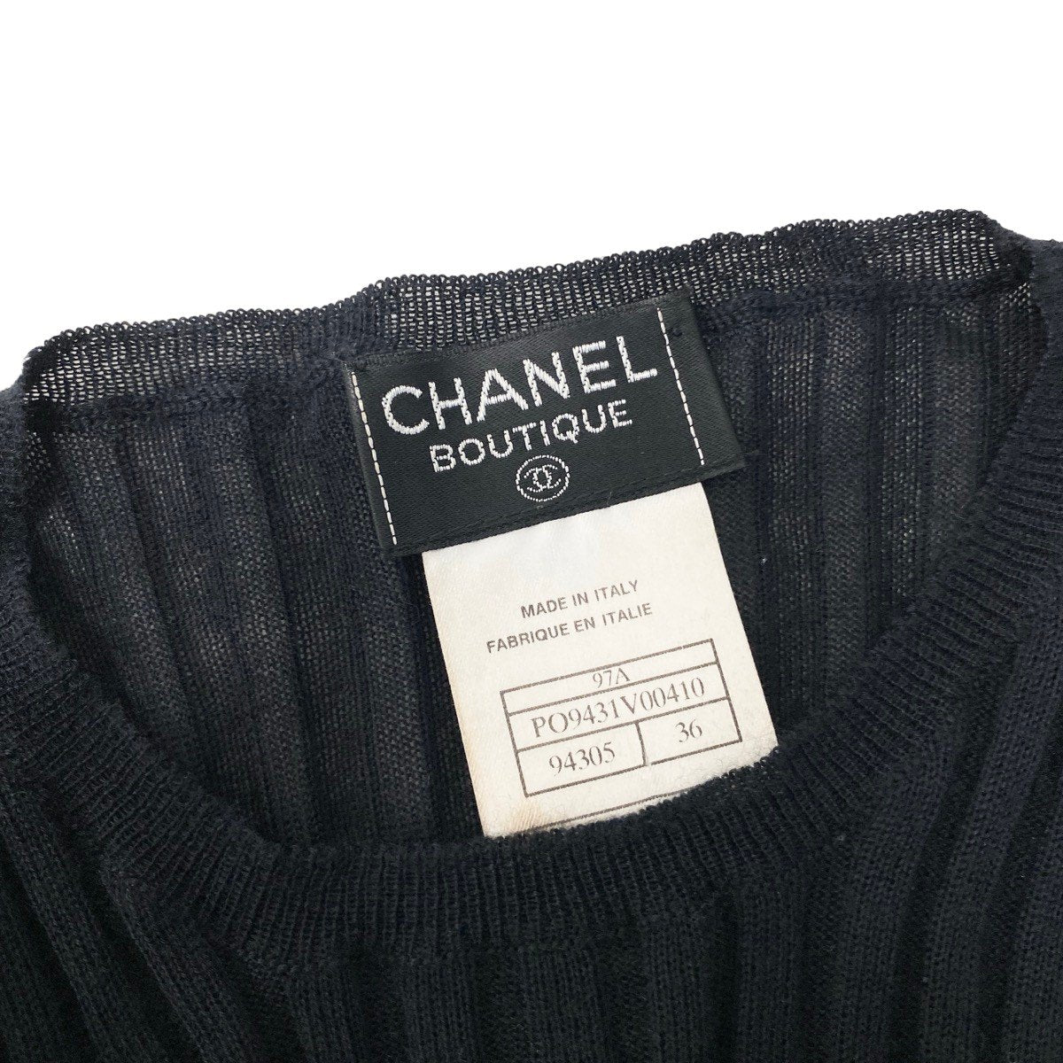 Ce28 CHANEL BOUTIQUE シャネル リブニットセーター タイトニット ココマーク刺繍 サイズ36 ブラック カシミヤ シルク レディース 女性服u02t