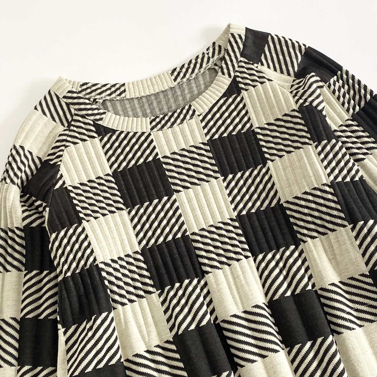 60i30 PLEATS PLEASE ISSEY MIYAKE プリーツプリーズ イッセイミヤケ チェック柄 プリーツ長袖ワンピース チュニック ロングスリーブ 日本製 PP43-JH734 3 ブラウン系 ポリエステル