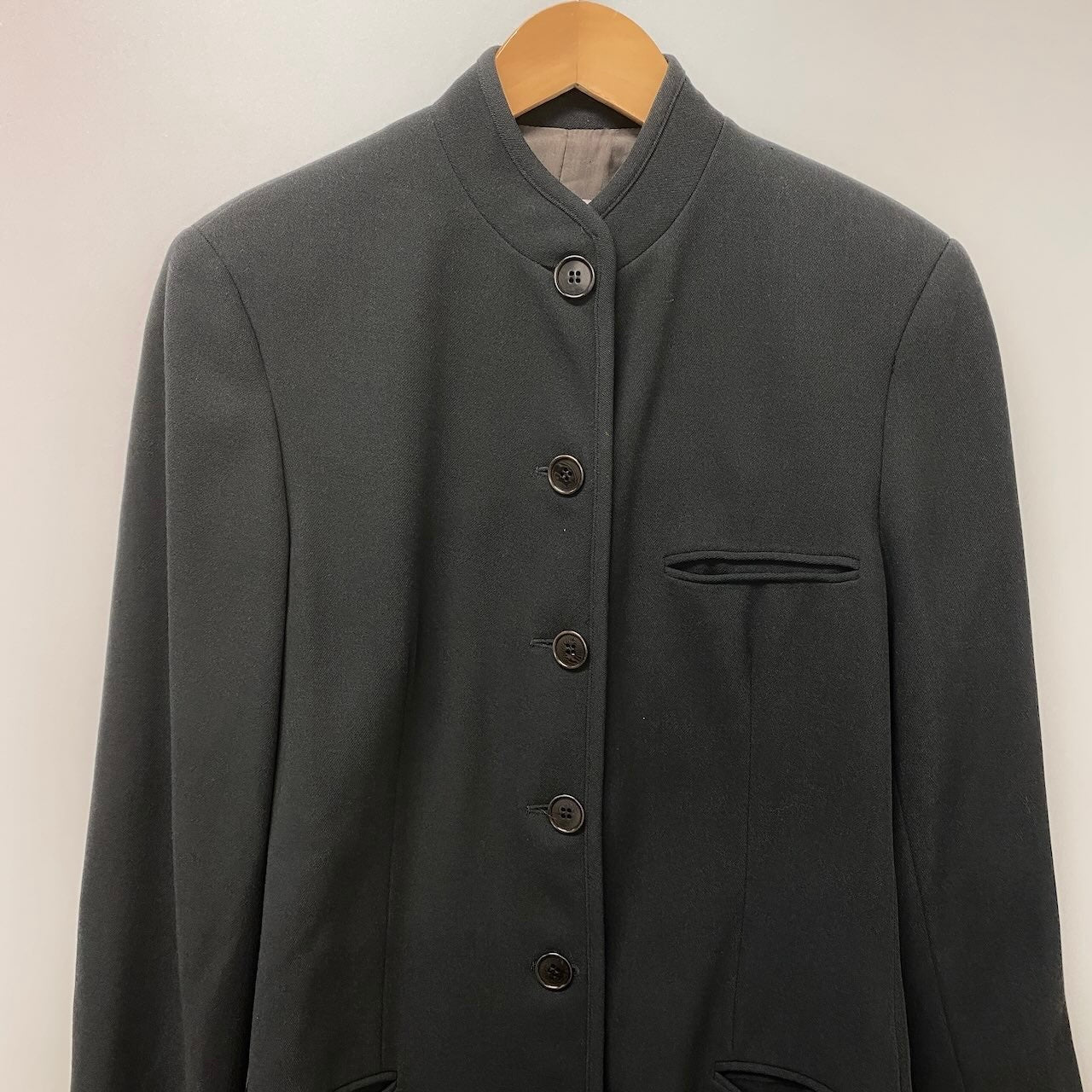 73e15 EMPORIO ARMANI エンポリオアルマーニ ハイネック ジャケット 羽織 VINTAGE イタリア製 38 グリーン ウール レディースo07t