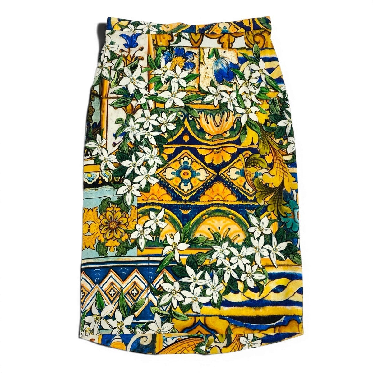 g13 【極美品】DOLCE＆GABBANA ドルチェアンドガッバーナ シルクスカート マヨルカ花柄 膝丈 イタリア製 38サイズ マルチカラー レディース 女性用u02t