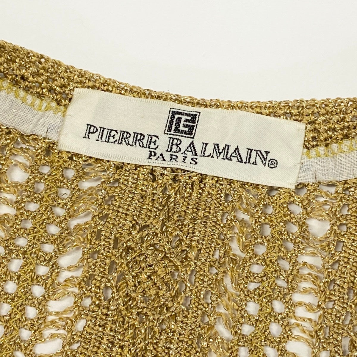 Ef6 PIERRE BALMAN ピエールバルマン ノーカラー ニットジャケット ビーズ装飾 ゴールド レディース 女性用u02t