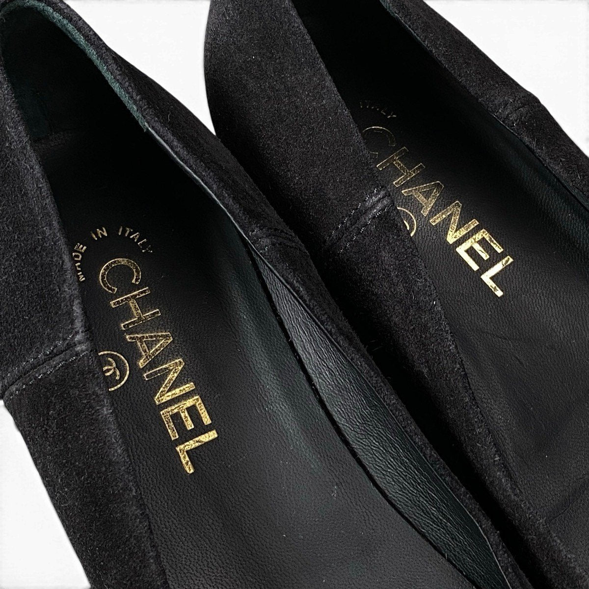 f24 CHANEL フラットシューズ カメリア ココマーク パンプス G32162 36 1/2 サイズ ブラック ベルベット レディース 女性用o07t