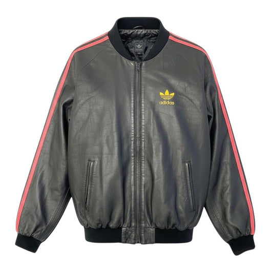 43e11 adidas アディダス 2002年 オリジナル レザージャケット ブルゾン トレフォイルロゴ Mサイズ ブラック ラムレザー メンズ 男性用k02i