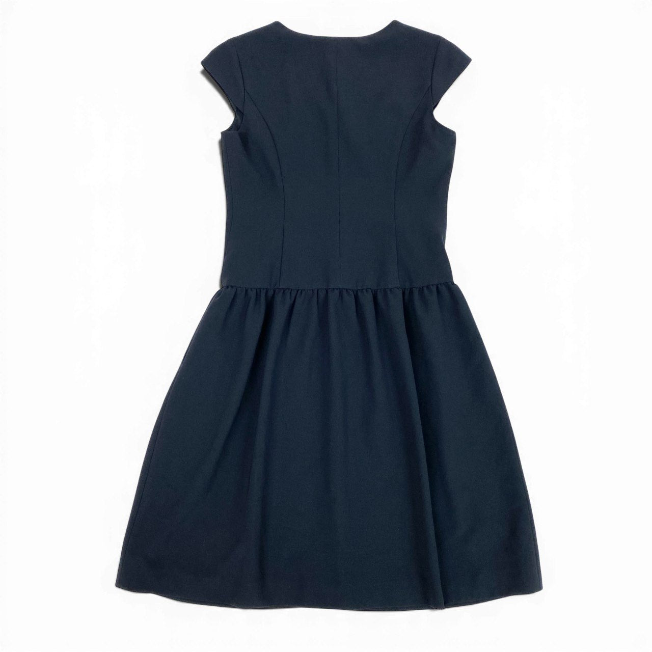 81a23 Rene ルネ ノースリーブワンピース キャップスリーブ パールジップ タックフレアスカート 36 ネイビー レディース 女性用u02t