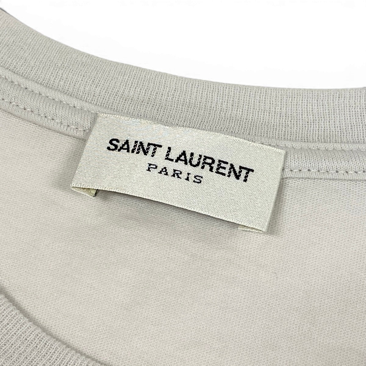Ee29  SAINT LAURENT サンローラン クロップド丈 クルーネック 半袖Tシャツ YSLロゴ刺繡 サイズL ライトグレー コットン100％ レディース 女性服u02t