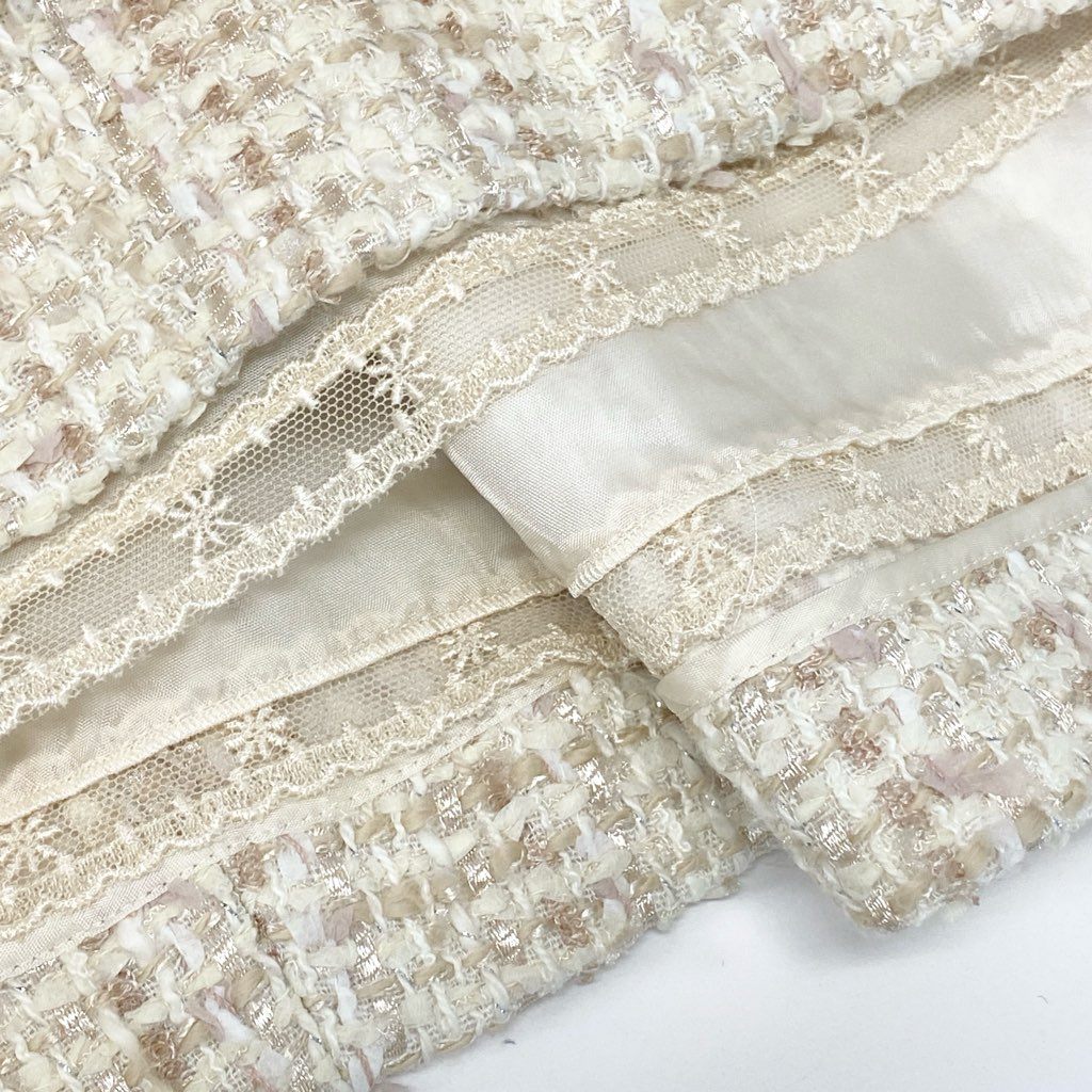 1a8 《美品》 FOXEY フォクシー DRESS BOTANACAL ツイードワンピース 半袖 ロングワンピース トップス 38 アイボリー レディース 女性用u02t