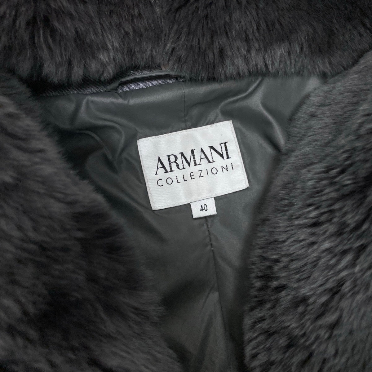 83i2 ARMANI COLLEZIONI アルマーニコレツィオーネ ダウンジャケット アウター ラビットファー ボリュームネック サイズ40 グレー系 レディースo07t