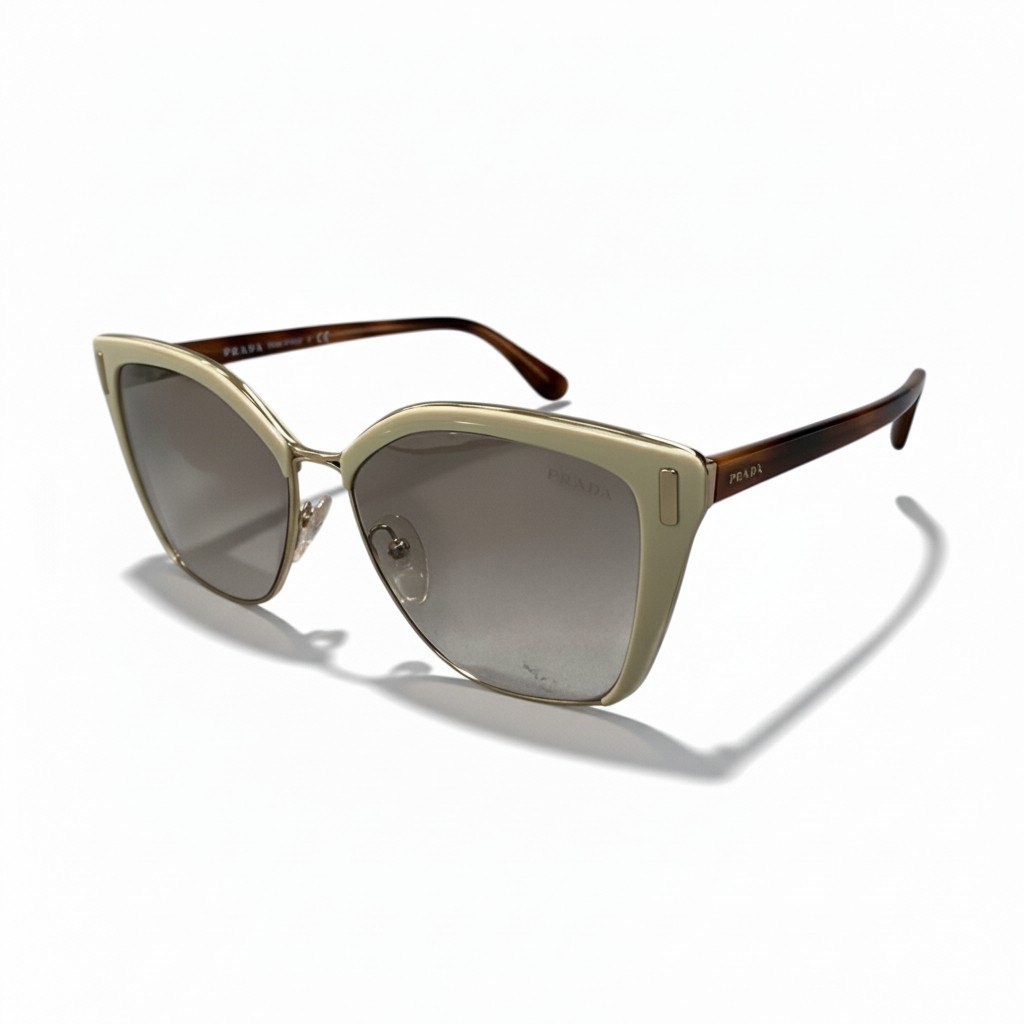 b15 PRADA プラダ ロゴ サングラス アイウェア SPR56T 57□16 アイボリー レディースta1