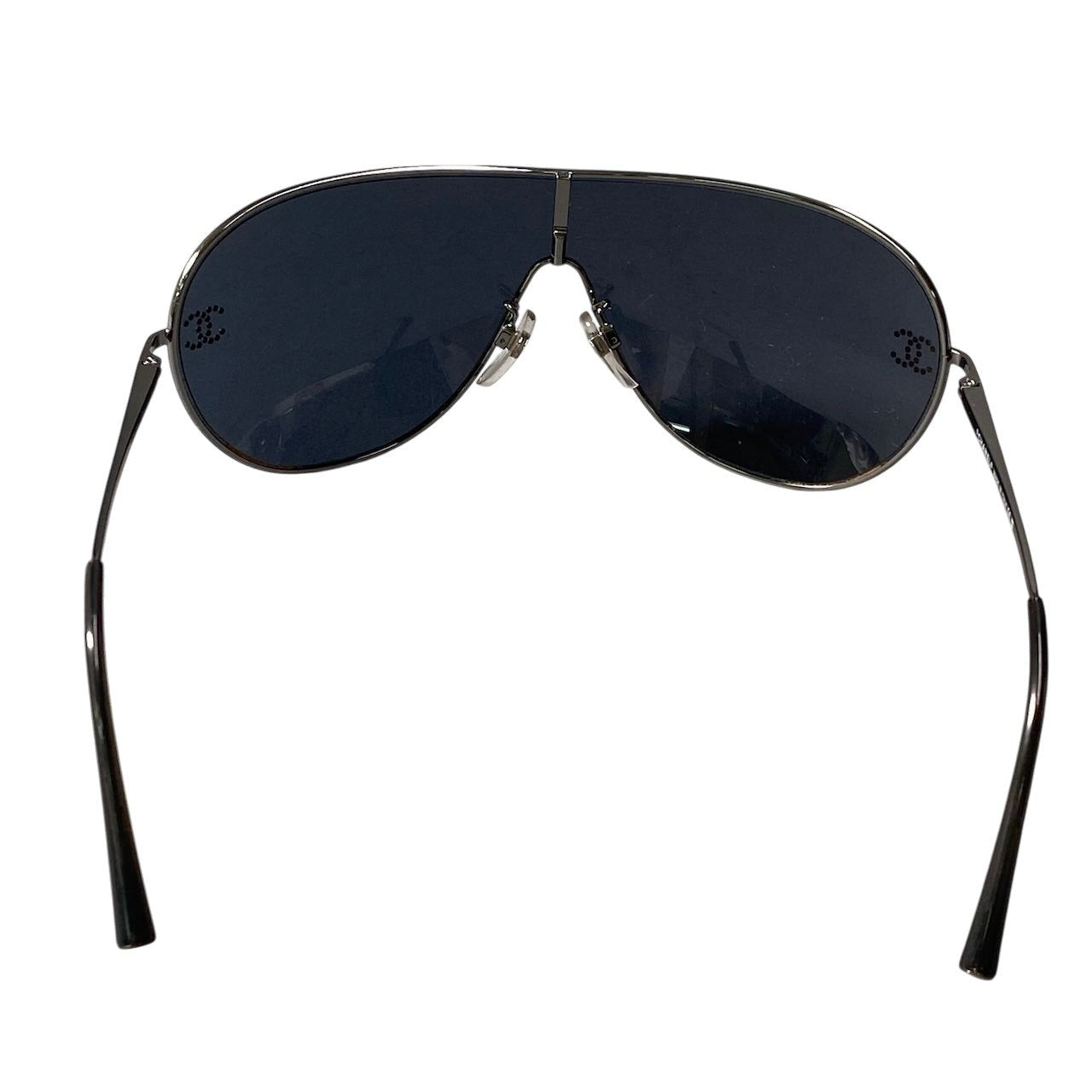 h2 【美品】CHANEL サングラス シールド型  ココマーク ラインストーン イタリア製 4122-B 108/87 120 グレー レディース 女性用ta1