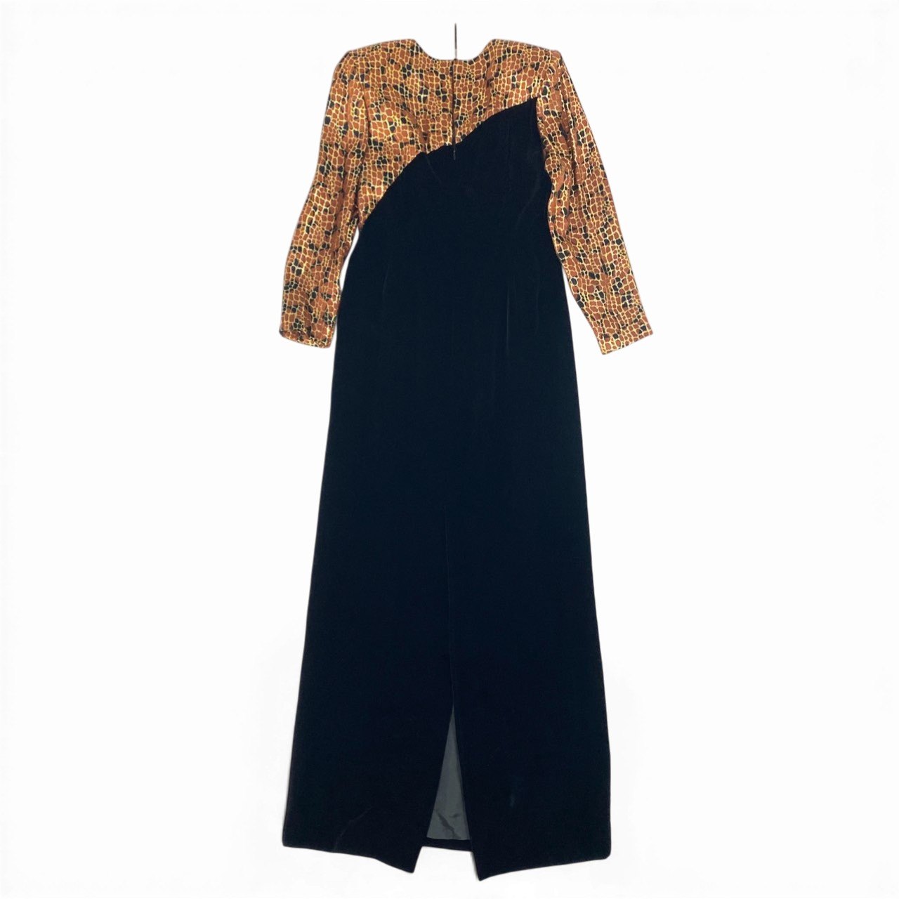 Eb12 【美品】GIVENCHY ジバンシィ ドッキングドレスワンピース ロングワンピース ベロア 総柄 10サイズ ブラック レディース 女性用k02i