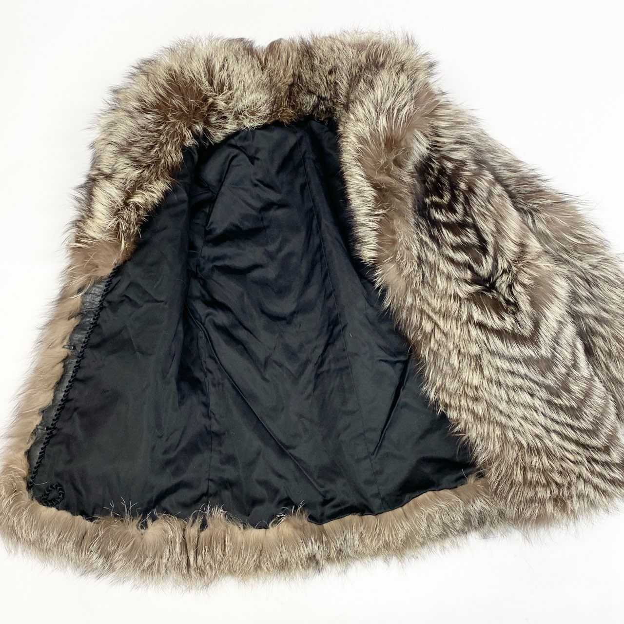 8b22 シルバーフォックス ファーコート サイズF 茶系 本毛皮 Silver Fox Fur Coat リアルファー フロントフックt18r
