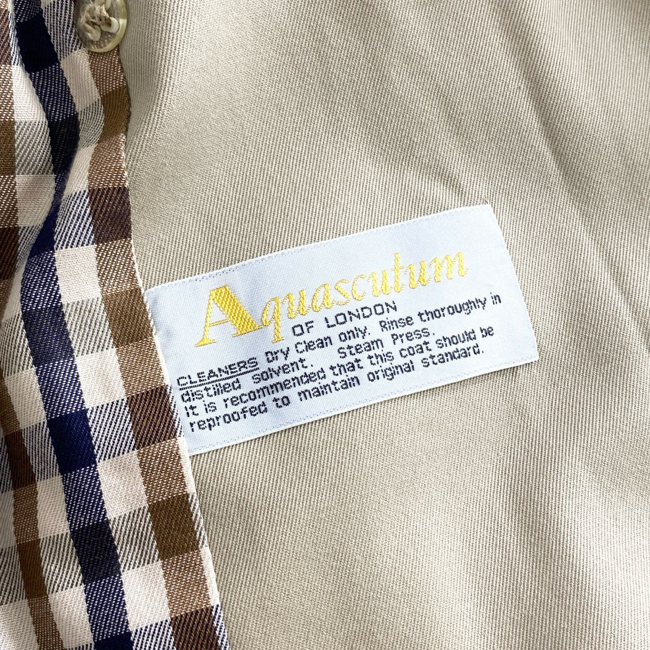 87i2 【イングランド製】Aquascutum アクアスキュータム トレンチコート L相当 ベージュ 裏地チェック レディース