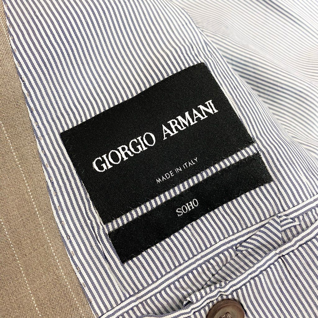 54l28 GIORGIO ARMANI ジョルジオアルマーニ スーツセットアップ テーラードジャケット スラックスパンツ ストライプ イタリア製 50サイズ ベージュ メンズ 男性用o07t