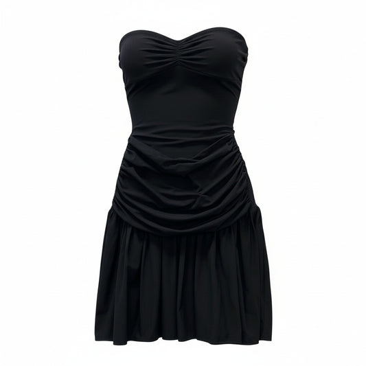 44b17 BALENCIAGA バレンシアガ ベアトップミニワンピース ストレッチギャザーワンピース 36サイズ ブラック レディース 女性用u02t