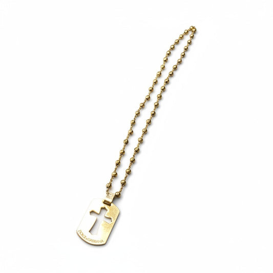 d23 DOLCE&GABBANA ドルチェアンドガッパーナ クロス プレート ネックレス ボールチェーン ロングチェーン  ゴールド メンズ アクセサリーu02t