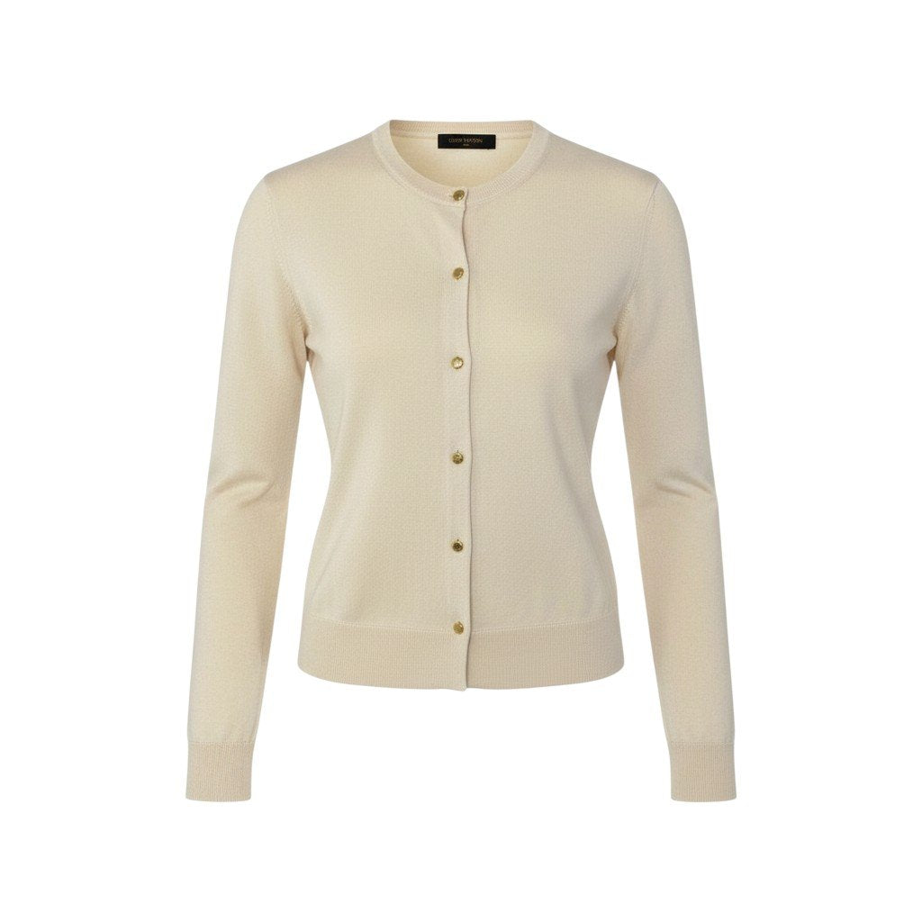 38a16 LOUIS VUITTON ルイヴィトン ロゴ入り金ボタン ハイゲージ ニットカーディガン 薄手カーディガン サイズXS アイボリー レディース トップスk02i