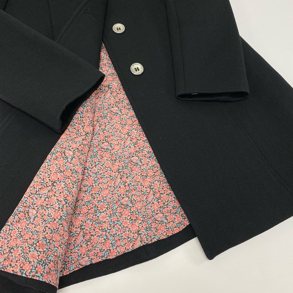 16a27 D&G DOLCE&GABBAN ディー&ジー ドルチェアンドガッパーナ チェスターコート ロングコート 裏地花柄 イタリア製 26/40サイズ ブラック レディース 女性用o07t