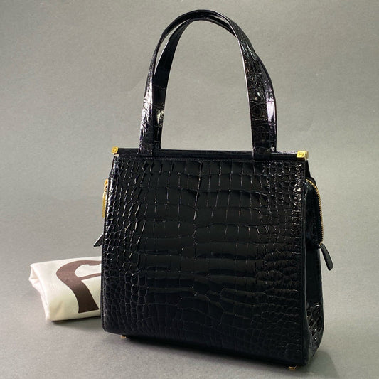 Cf11 《美品》 AIGNER アイグナー 本クロコ シャイニングクロコダイル センター取り ハンドバッグ レディース 女性用 鞄 シャイニングクロコ