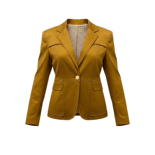 85a28 GUCCI グッチ テーラードジャケット ブレザー アウター 裏地 貝殻柄 42サイズ キャメル レディース 女性用u02t