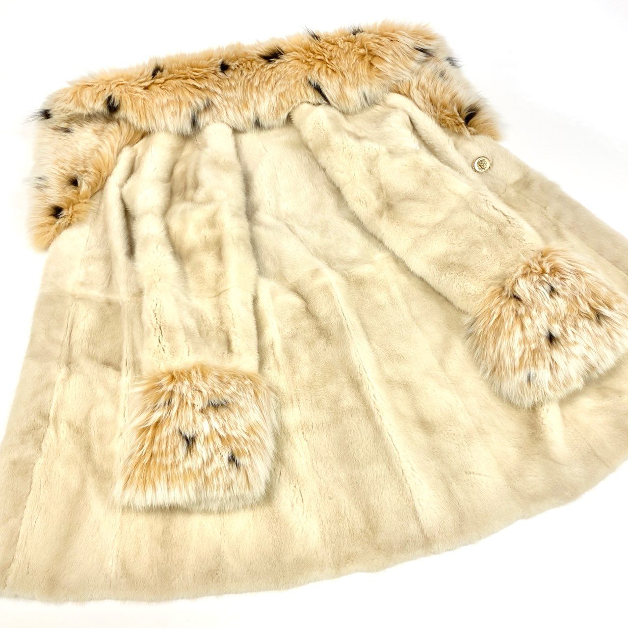 35k2《超希少》 リンクス × ミンク ロングコート 92cm ホワイト 最高級本毛皮 LYNX × MINK FUR リアルファーt18r