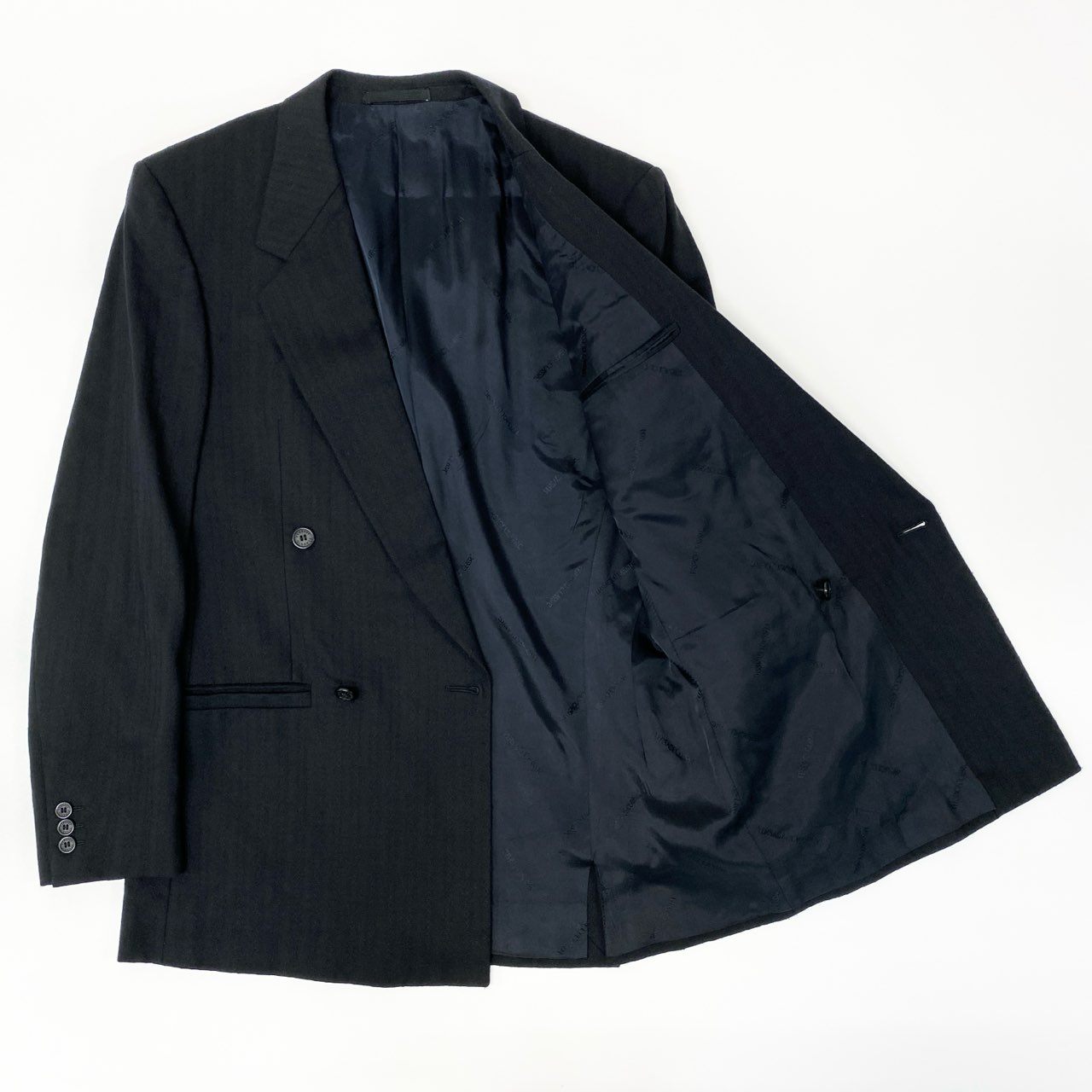 51Ⅼ2 VERSACE CLASSIC ヴェルサーチ クラシック ダブルブレスト スーツセットアップ 総柄 46 ブラック メンズu02t