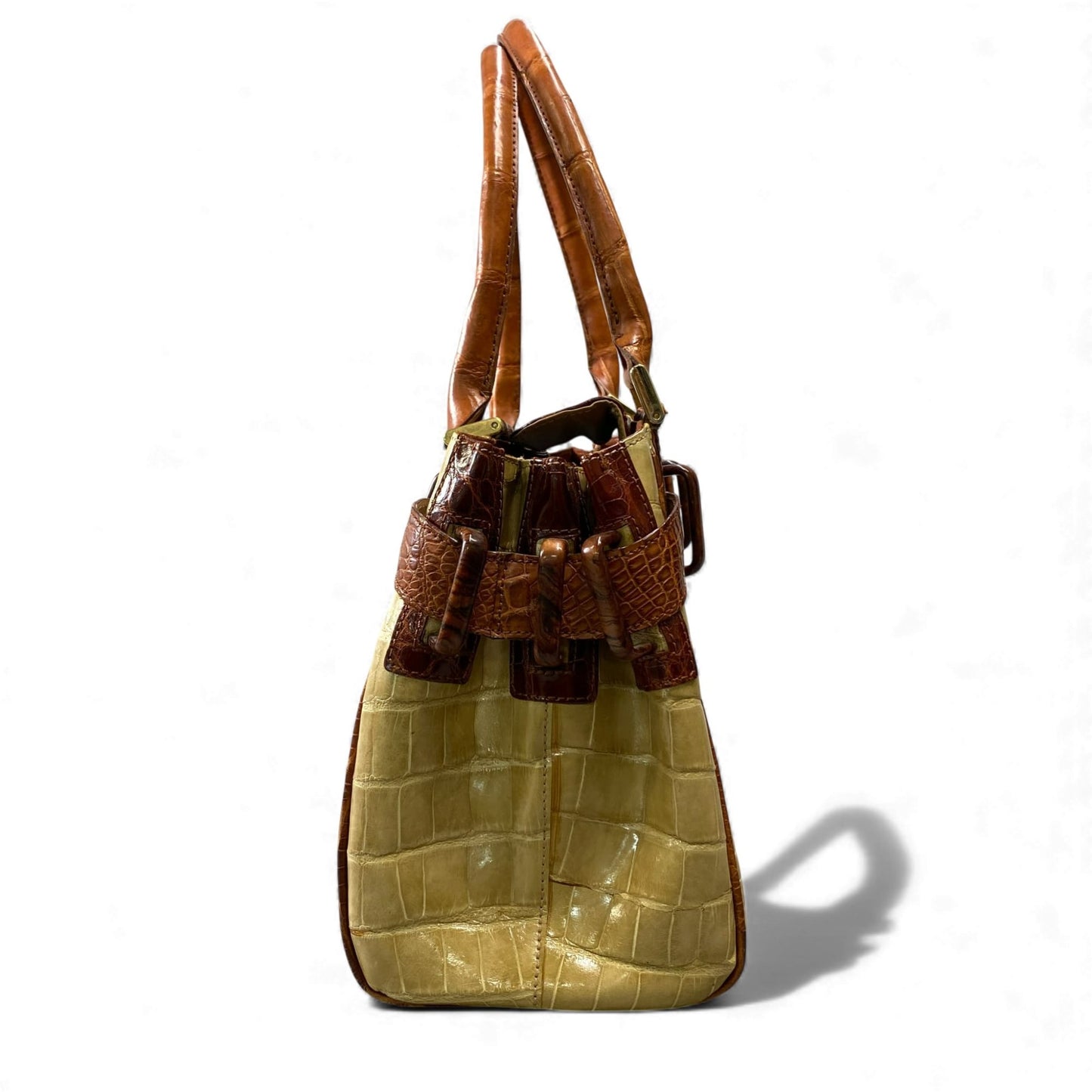 AL10 NICO MARTELLI ニコマルテリ シャイニングクロコ クロコバッグ トートバッグ ハンドバッグ ベージュ ブラウン レディースk02i