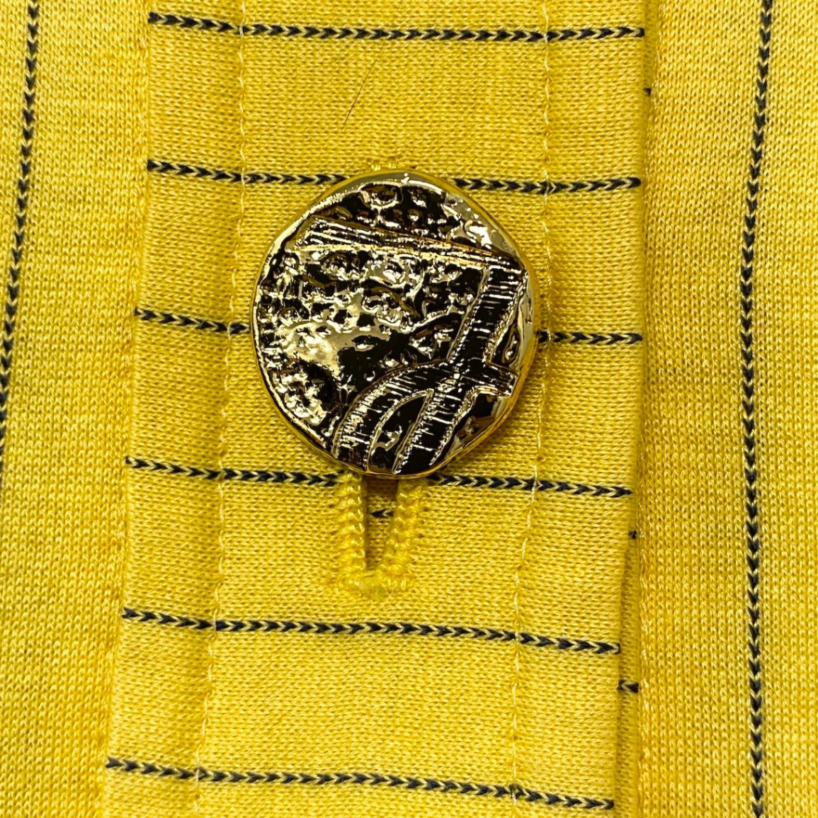 80i10 YVES SAINT LAURENT イヴサンローラン 半袖シャツ シャツジャケット 金ボタン ストライプ柄 サイズM イエロー コットン100％ レディースo07t