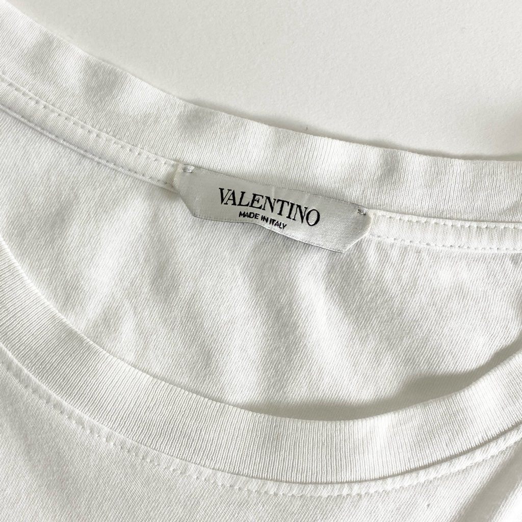 13e22 VALENTINO ヴァレンティノ イタリア製 フロントロゴ Tシャツ クルーネック カットソー プリント WV3MG10V738 Lサイズ ホワイト コットン