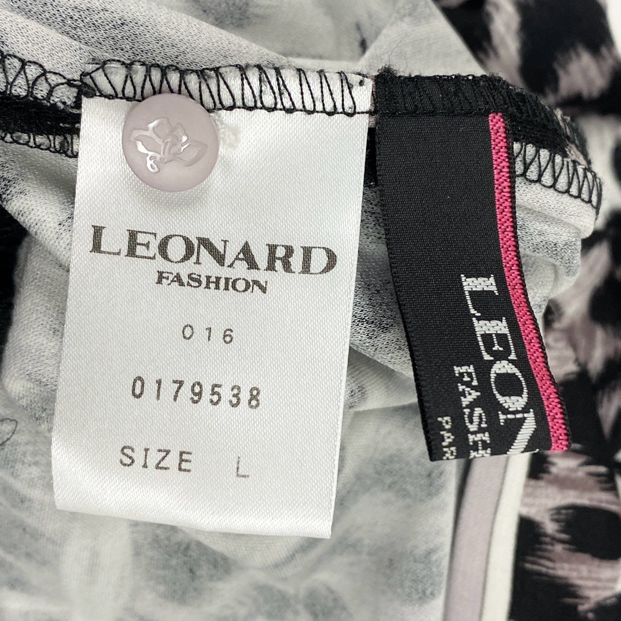 69k7  LEONARD レオナール  チュニックワンピース 7分袖 総柄 フラワーモチーフ カンカン素材 レディース 女性用 L マルチカラーo07t