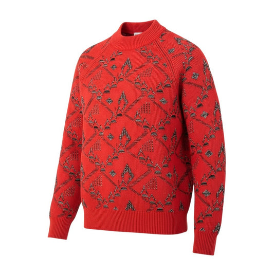 27L1 SAINT LAURENT PARIS サンローラン パリ カシミヤ混 18AW フローラル ジャガード ニットセーター サイズXS レッド メンズk02i