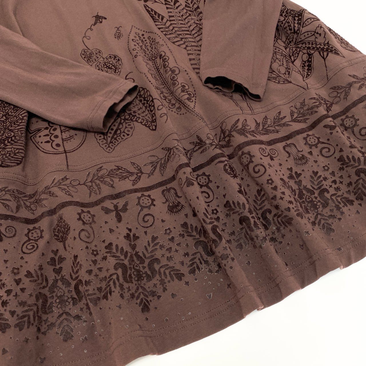 20Ⅼ2 TOKUKO 1er VOL トクコプルミエヴォル ロングスリーブワンピース チュニックワンピース モックネック ボタニカル柄 ストレッチ レディース 9 ブラウンu02t