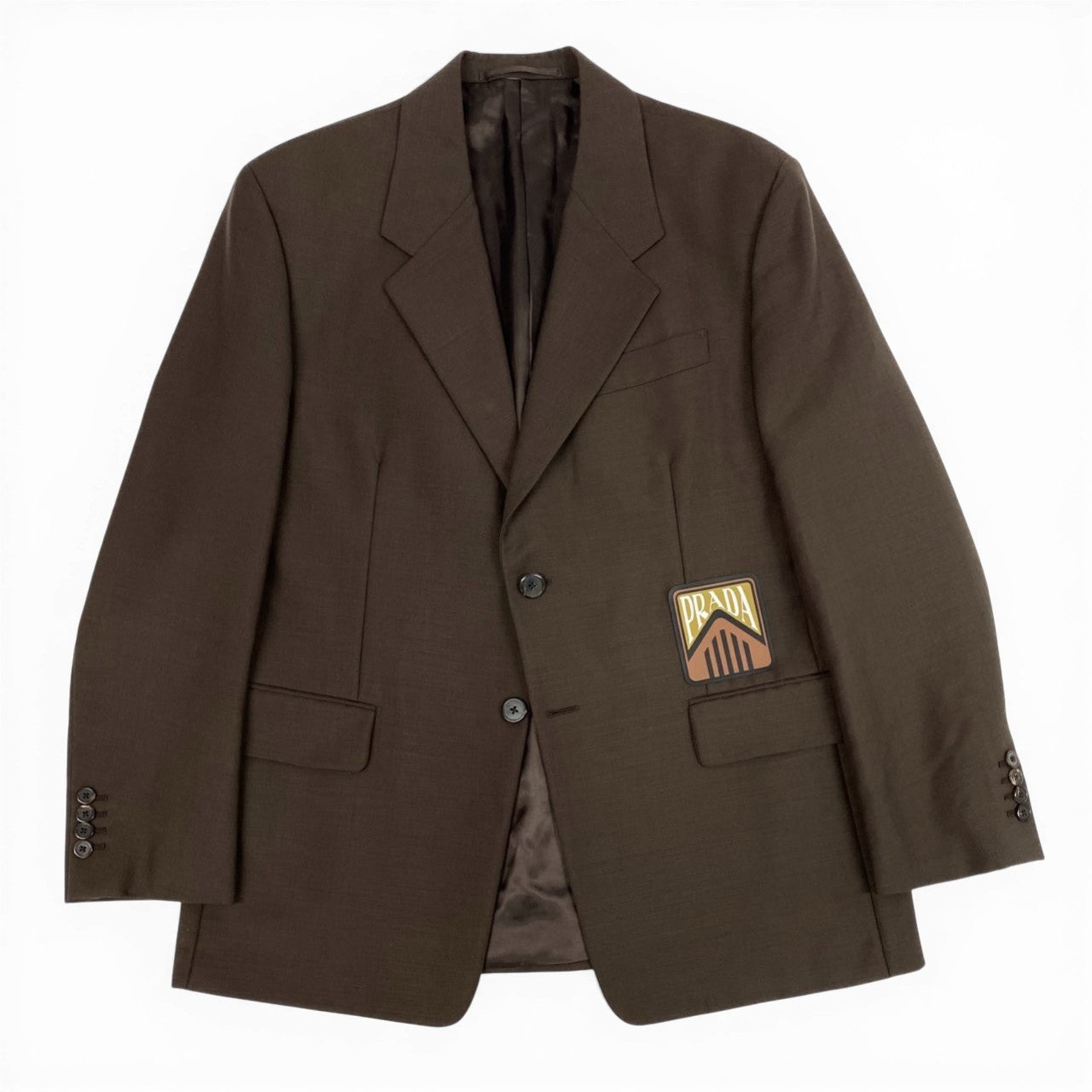 Mc6 PRADA プラダ フロントロゴパッチブレザー テーラードジャケット 2釦 52Rサイズ ブラウン メンズ 男性用o07t