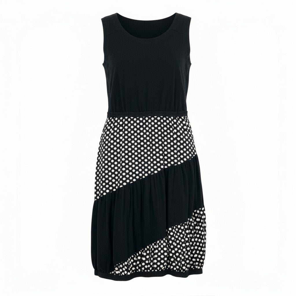 78b27 TOKUKO 1er VOL トクコプルミエヴォル ノースリーブワンピース バルーンワンピース ドット柄 水玉模様 伸縮ストレッチ レディース 女性服 サイズ9 ブラック ホワイトu02t
