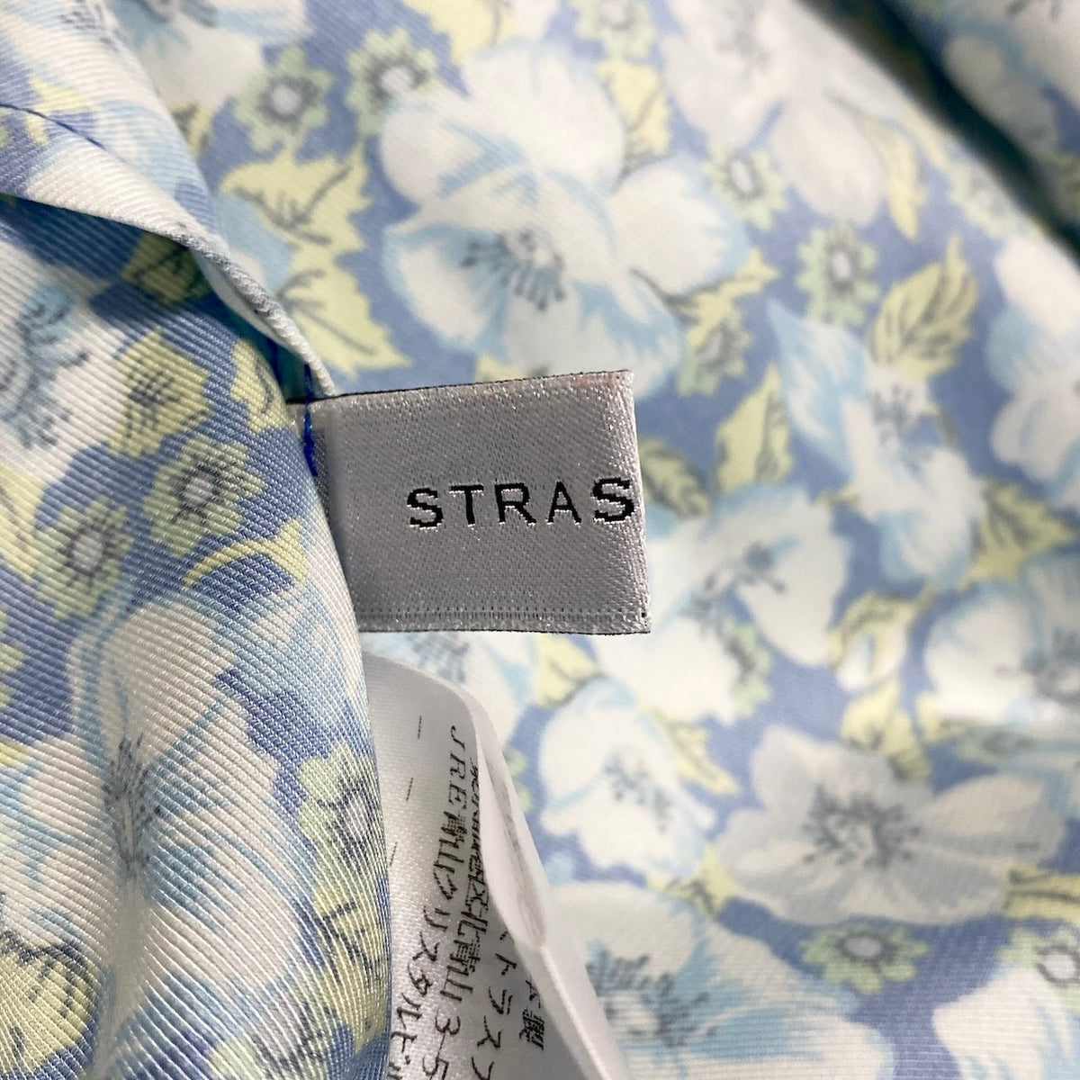 67i14 【極美品】STRASBURGO ストラスブルゴ チュニックワンピース ボウタイブラウス 花柄 38サイズ ブルー系 ポリエステル100％ レディース 女性用u02t