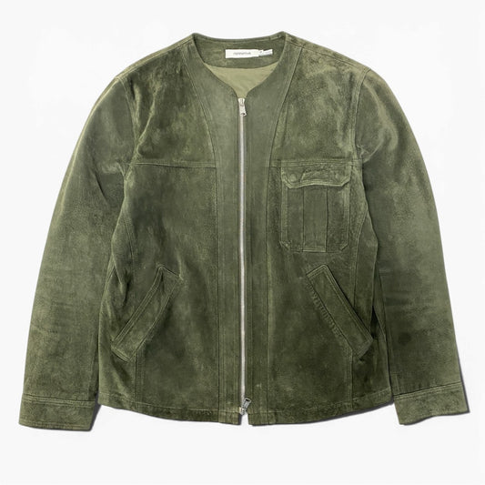 84b27 nonnative ノンネイティブ スウェードレザー レザージャケット ノーカラージャケット サイズ2 カーキグリーン メンズ アウター 羽織k02i