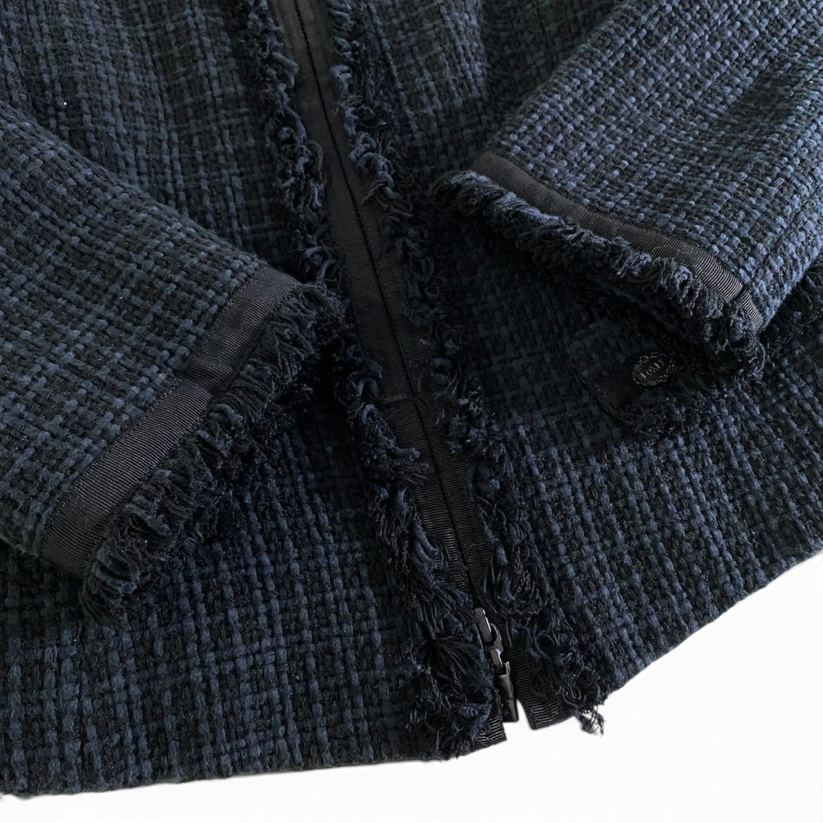 20j23 【美品】FOXEY フォクシー スカートセットアップ ノーカラーツイードジャケット スカート 38サイズ ネイビー レディース 女性用u02t