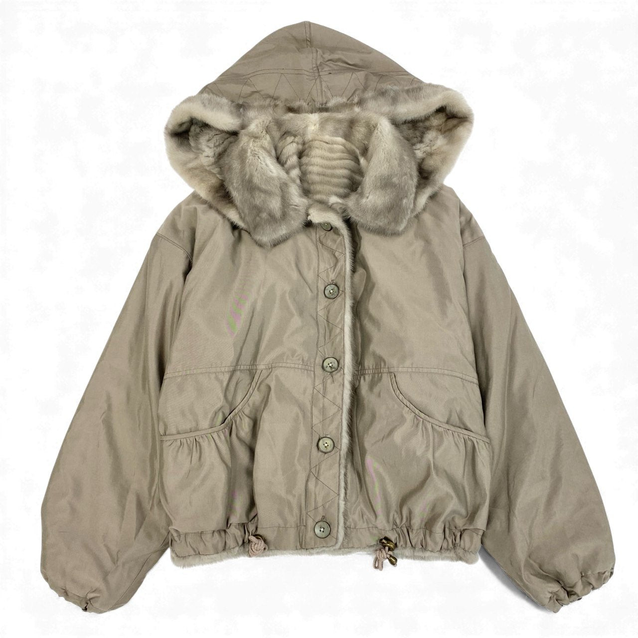 50k29《本毛皮》 サファイアミンク リバーシブル ファージャケット フード取り外し可 ミンクファー リアルファー 横段 MINK FUR シルバーグレー系u02t