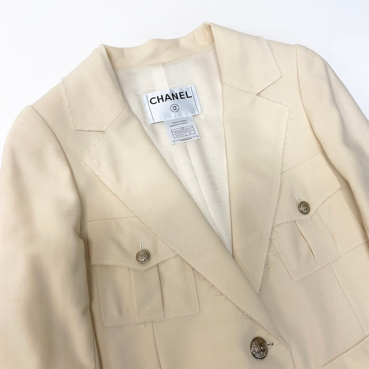 C CHANEL シャネル 2007  07P サファリジャケット 4ポケット ココマーク フランス製 P30968V20717 36サイズ アイボリー レディース 女性用nu1