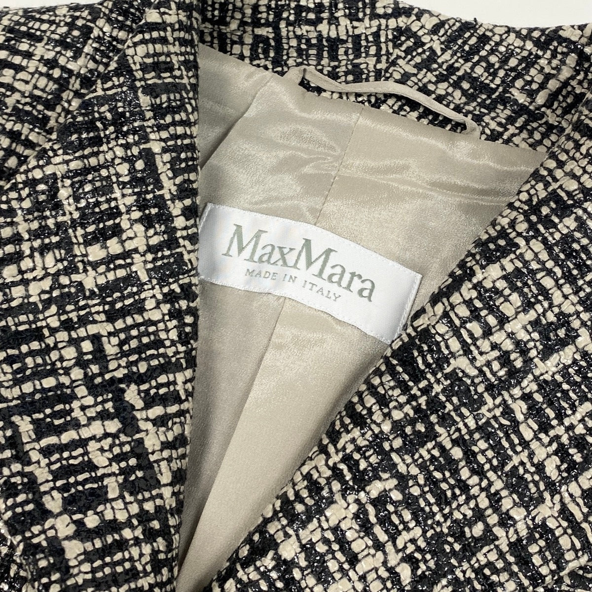 Ef3 【美品】 Max Mara マックスマーラ ツイードジャケット フォーマル サイズ42 ブラック グレージュ レディース 女性服u02t
