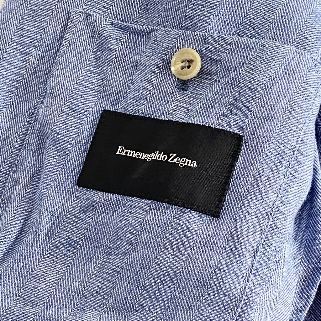 53h13 Ermenegildo Zegna エルメネジルド ゼニア リネン混 テーラードジャケット 48 ブルー ブレザー スイス製