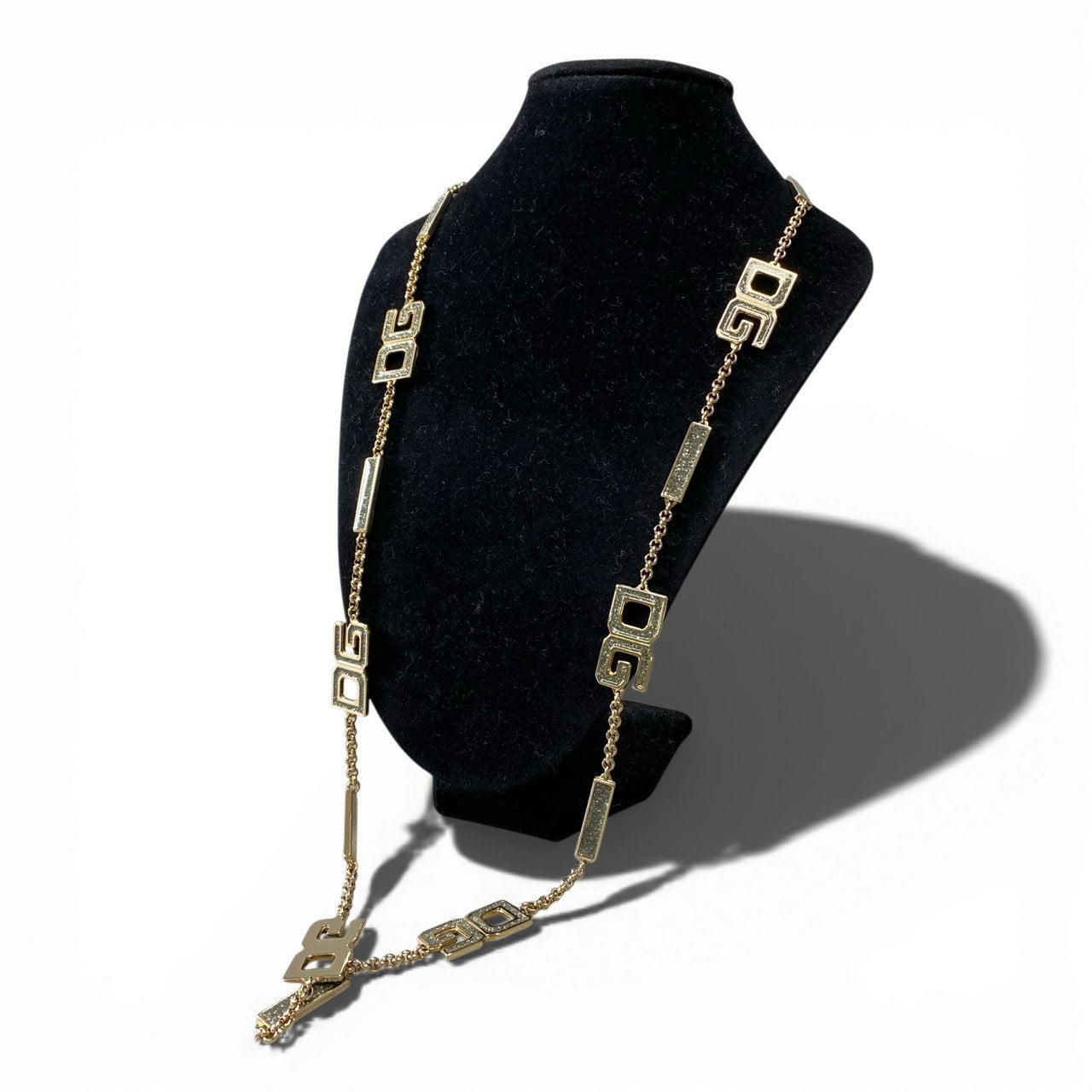 a5 DOLCE&GABBANA ドルチェアンドガッパーナ チェーンベルト ロングネックレス DGロゴ ラメ ゴールド シルバーラメ レディースk02i