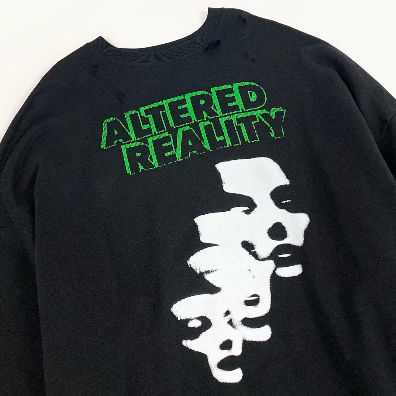 57a13 RAF SIMONS ラフシモンズ AW22 Destroyed crew neck sweater Altered  オーバーサイズ スウェットトレーナー ダメージ加工 メンズ 222-M168-13 サイズ2 ブラック コットン100％o07t