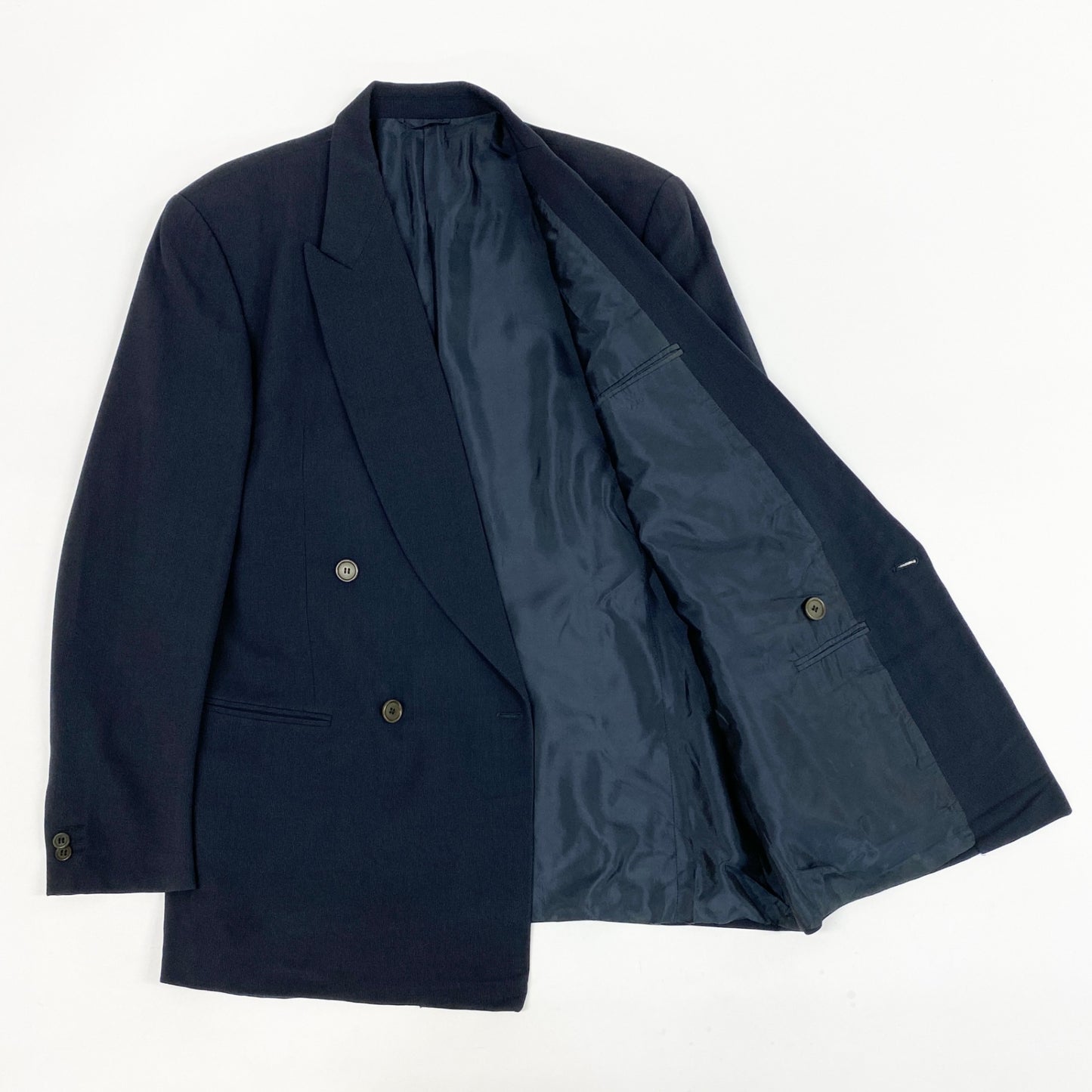 52l20 GIORGIO ARMANI ジョルジオ アルマーニ イタリア製 ダブルプレスト セットアップ スーツ ジャケット パンツ 48 ネイビー ウール メンズo07t