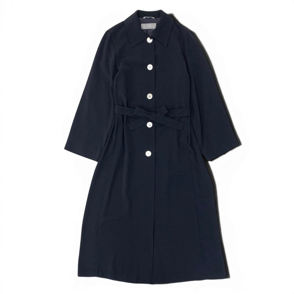 25g14 Max Mara マックスマーラ ステンカラーコート ロングコート 薄手 サイズ40 イタリア製 ネイビー レディースu02t