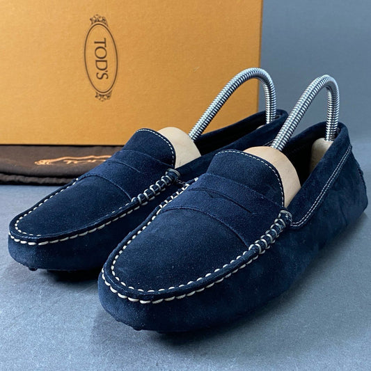 9f11 【極美品】TOD'S トッズ ドライビングシューズ コインローファー サイズ36 1/2 ネイビー スウェード レディース 女性靴