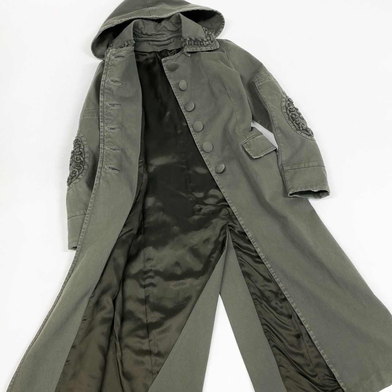 d12 【Archive】PRADA プラダ 2016FW ランウェイ着 ナポレオンコート デザインコート サイズ38 カーキ レディースk02i
