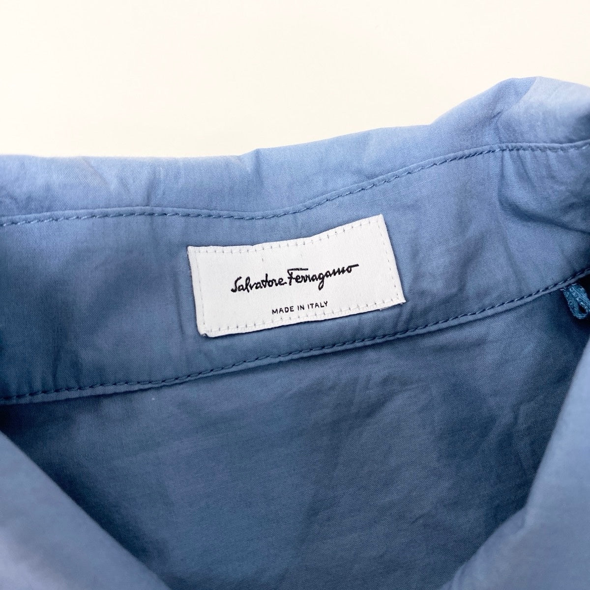 Ef15 Salvatore Ferragamo サルヴァトーレフェラガモ ノースリーブシャツ ブラウス チュニック トップス イタリア製 42 ブルー コットン レディースo07t