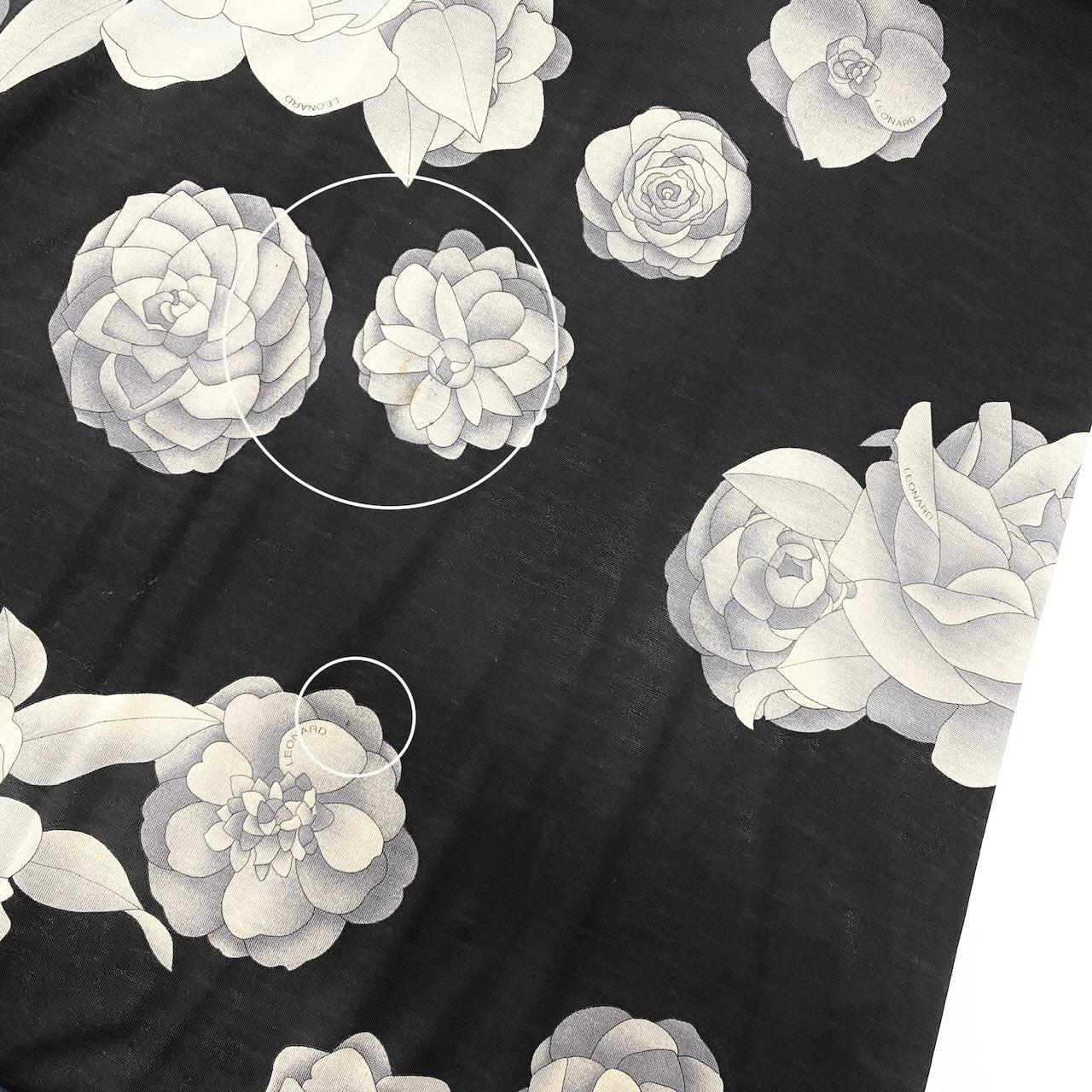 76d9 LEONARD FASHION レオナール 長袖ワンピース ロングワンピース 花柄プリント 薔薇 ウールシルク混 LL ブラック レディース 女性用o07t